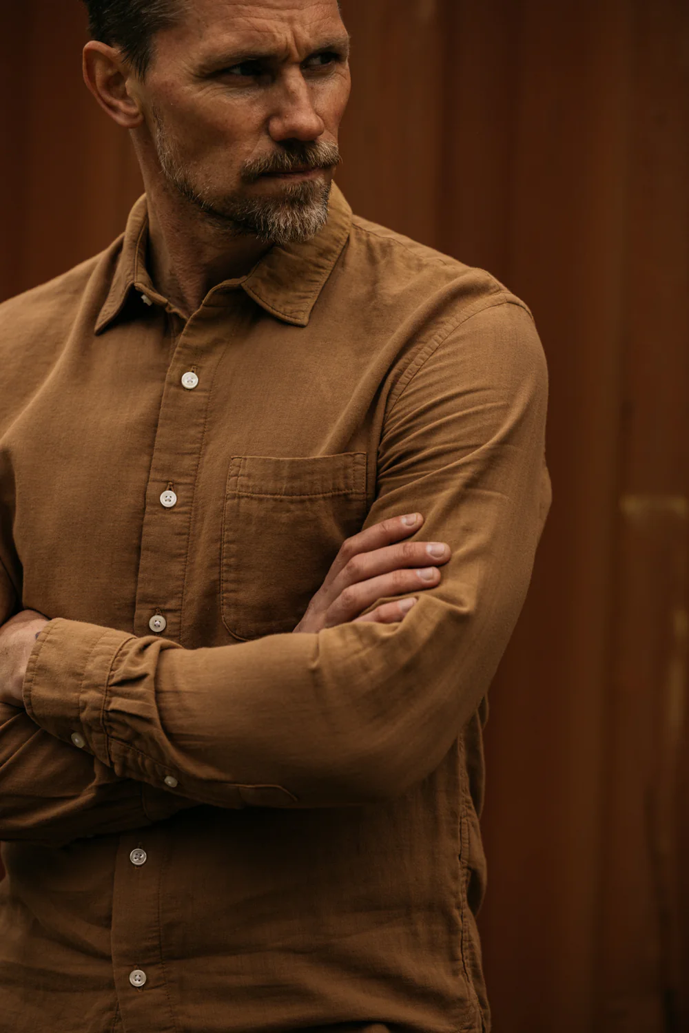 The Ripper Double Gauze Organic Cotton Shirt - Camel - Image 6