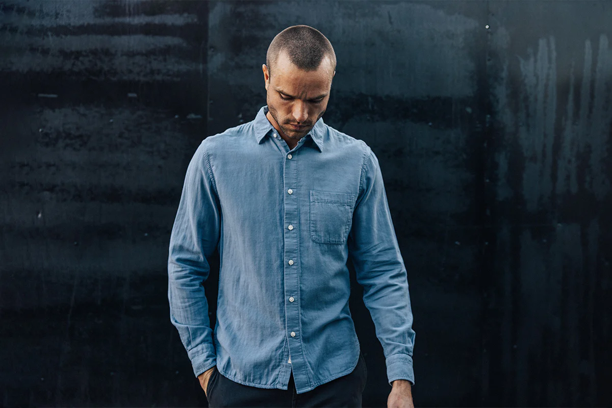 The Ripper Double Gauze Organic Cotton Shirt - Matte Blue - Image 3