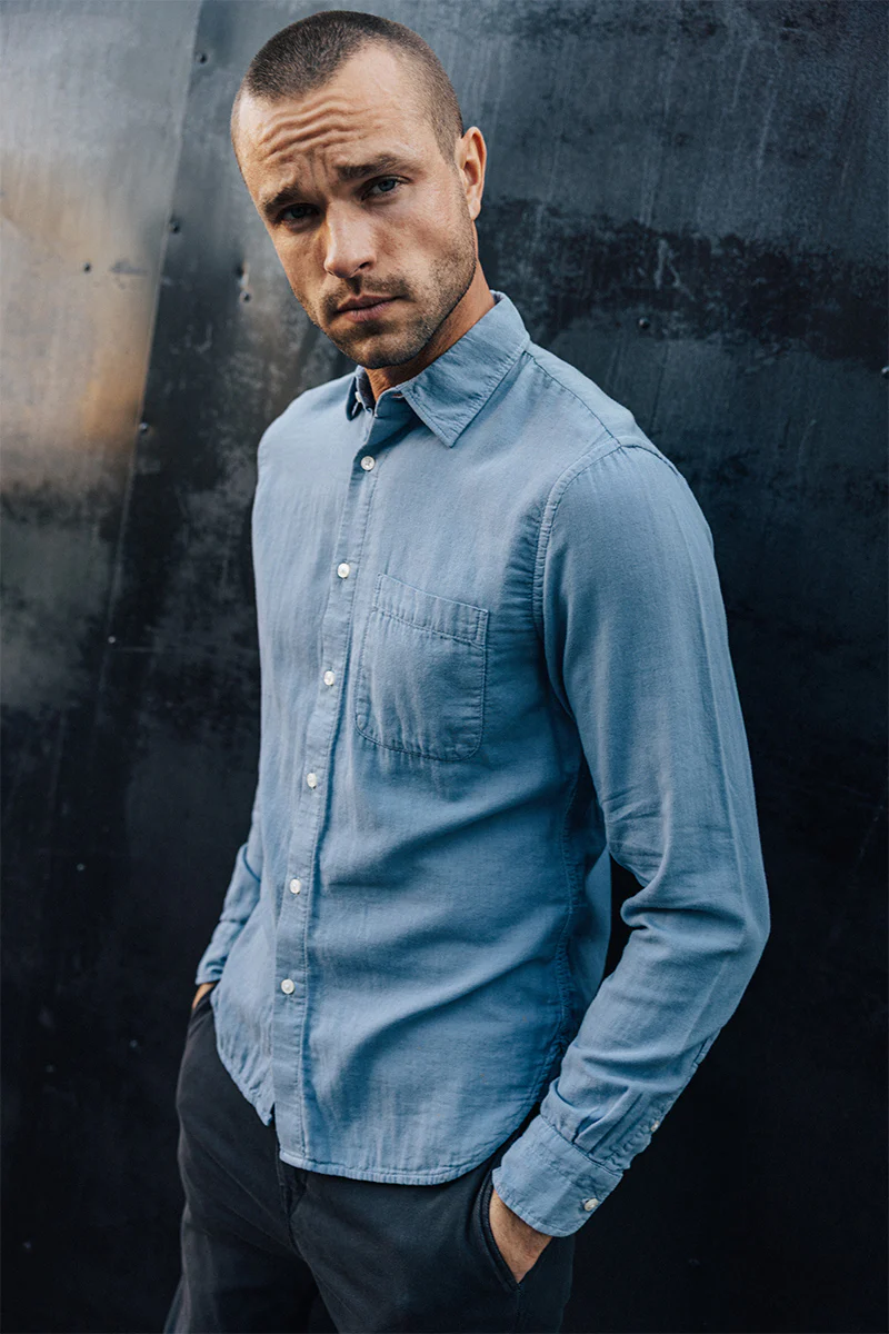 The Ripper Double Gauze Organic Cotton Shirt - Matte Blue - Image 7